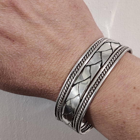 Massive Sterling Silver Braided Cuff Bracelet - Picture 5 of 16